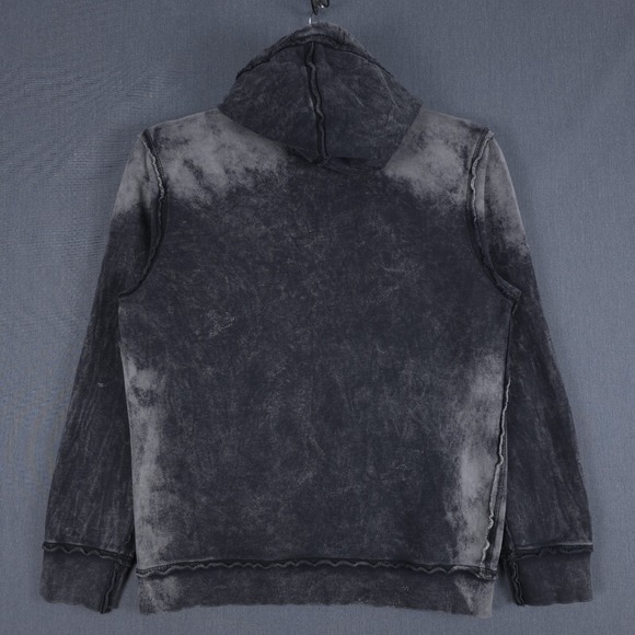 True Religion Distressed Hoodie‎ Mens Medium Gray Pullover Sweatshirt Grunge Y2K - Picture 10 of 12